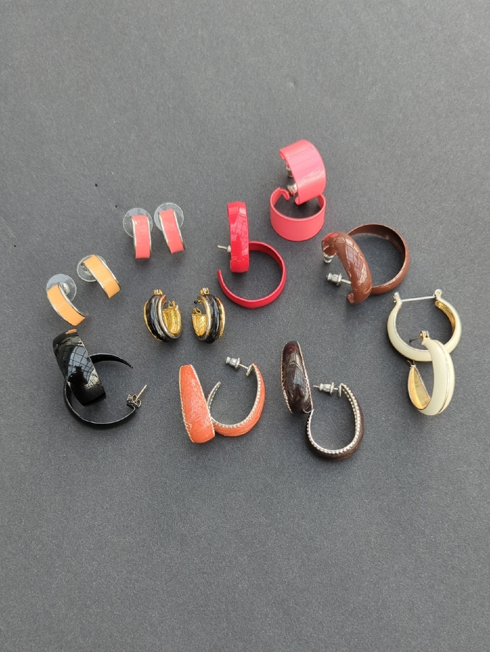 Assorted Women’s Hoop Earrings - Pink, Orange, Black, Brown, Cream